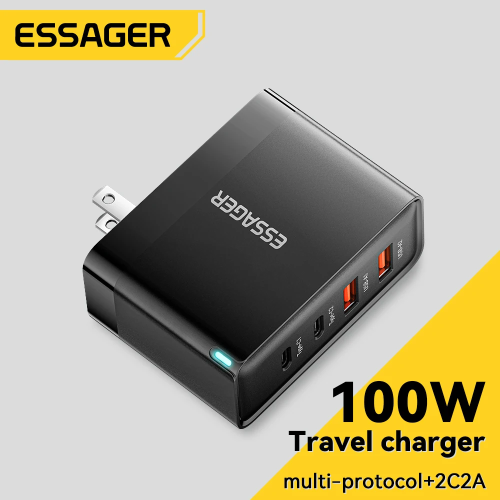 Essager 100W USB Type C Charger 65W PD Quick Charge4.0 3.0 Type-C Fast Charging For iPhone 14 13 12 Xiaomi Macbook 13 Pro Laptop