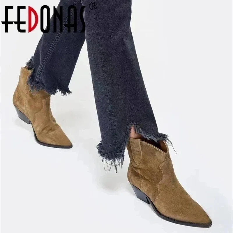 FEDONAS Newest Wool Suede Leather Ankle Boots For Women Warm Fur Winter Snow Boots Sexy Pointed Toe Chelsea Shoes Woman Boots