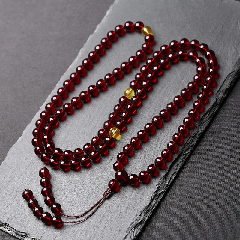 Myanmar Blood Amber 108 Bead Mala - Amber Bracelet, Multi-Circle Necklace, Unisex Water-Clear Prayer Beads