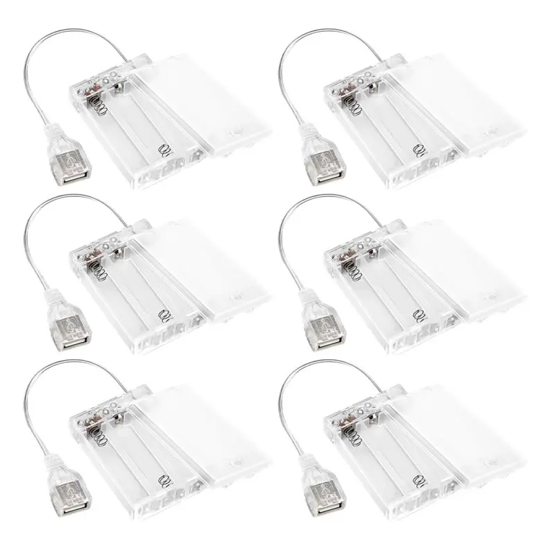 USB Battery Pack 5V For LED Lights- Portable Design, 6 Pcs Included With Cover For Plug-In Lights& 3 AA Holders Switch