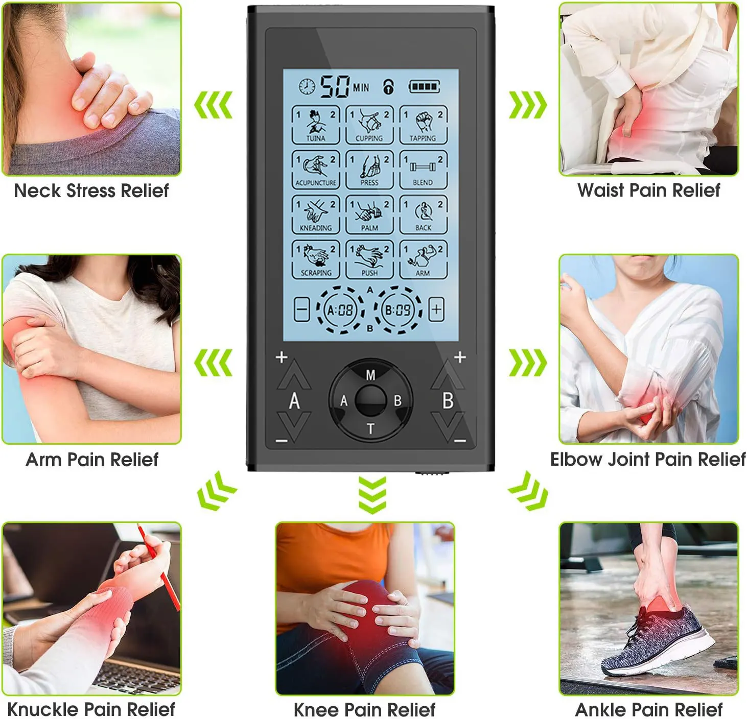 TENS UNIT EMS Стимулятор мышц для облегчения боли, восстановления тела, 24 режима, 4 выхода, физиотерапия, импульсный массажер для тела, электродные подушечки