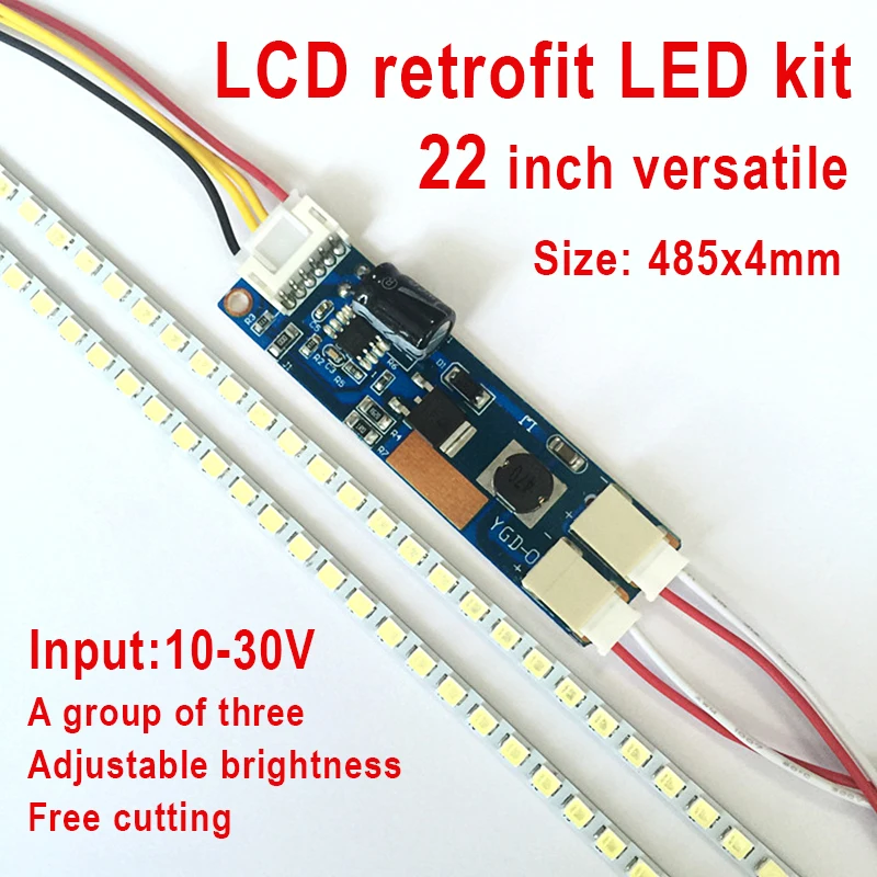 LED Backlight Strip Kit for 22-inch CCFL LCD Monitor - Adjustable Brightness Wide Screen Panel Updater 485mm