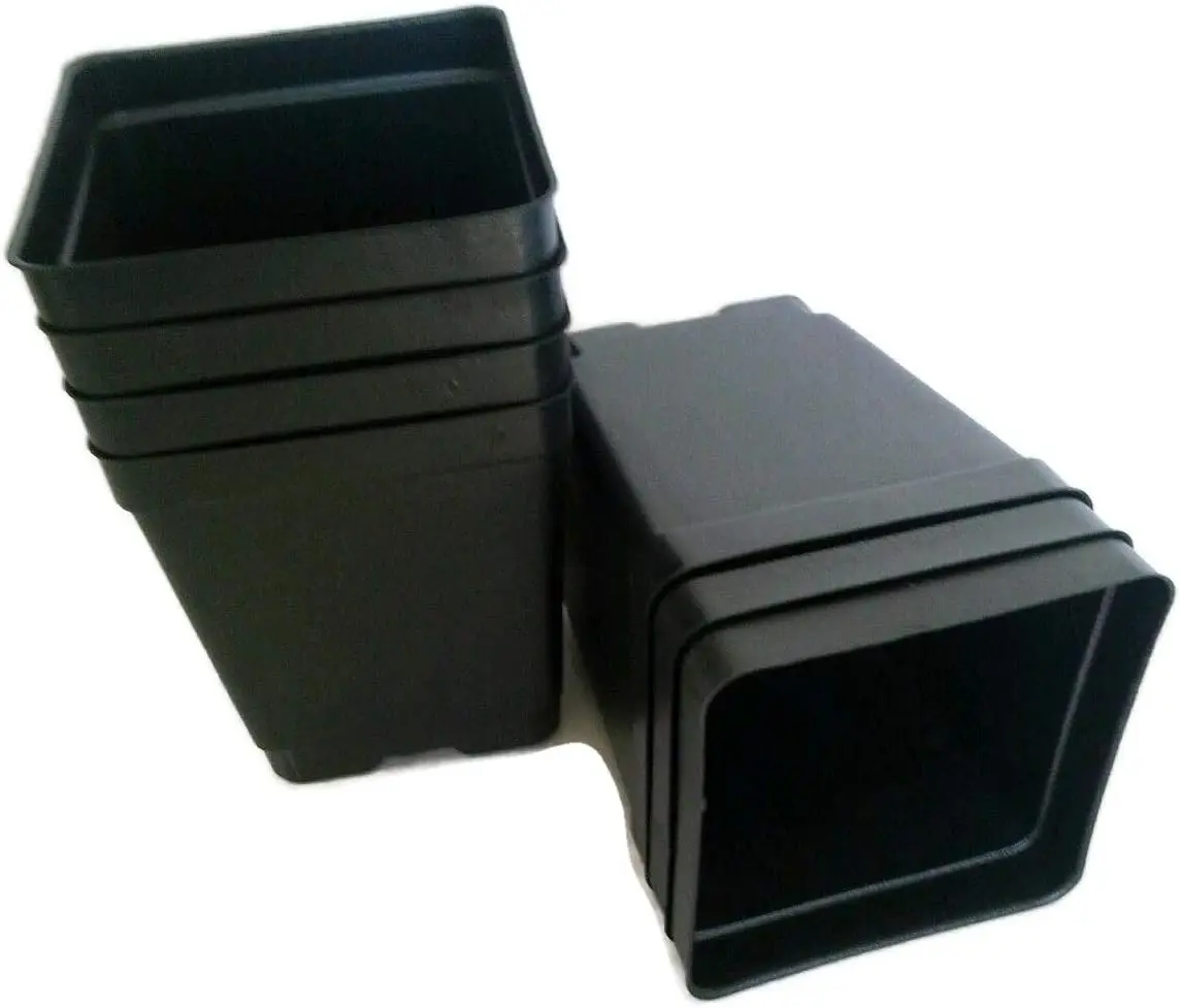 

Square Quart Nursery Pots - 4.25" Square x 4.88" Deep (50) - Black - Outdoor - Vegetable - Sturdy