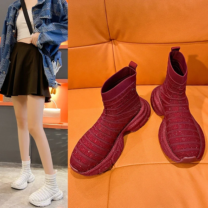 

High Appearance Level Thick Soles Full of Diamonds Elegant Fashion All Comfortable Non-slip Breathable Fashion Boots for Women