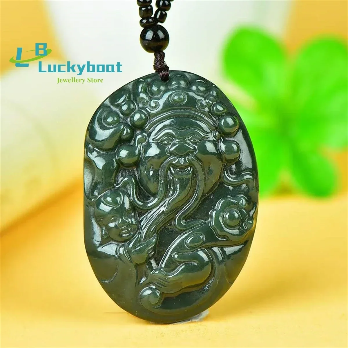Natural Hotan Jade God of Wealth Double Sided Carved Pendant Simple Personality Versatile Exquisite Fashion Men and Women