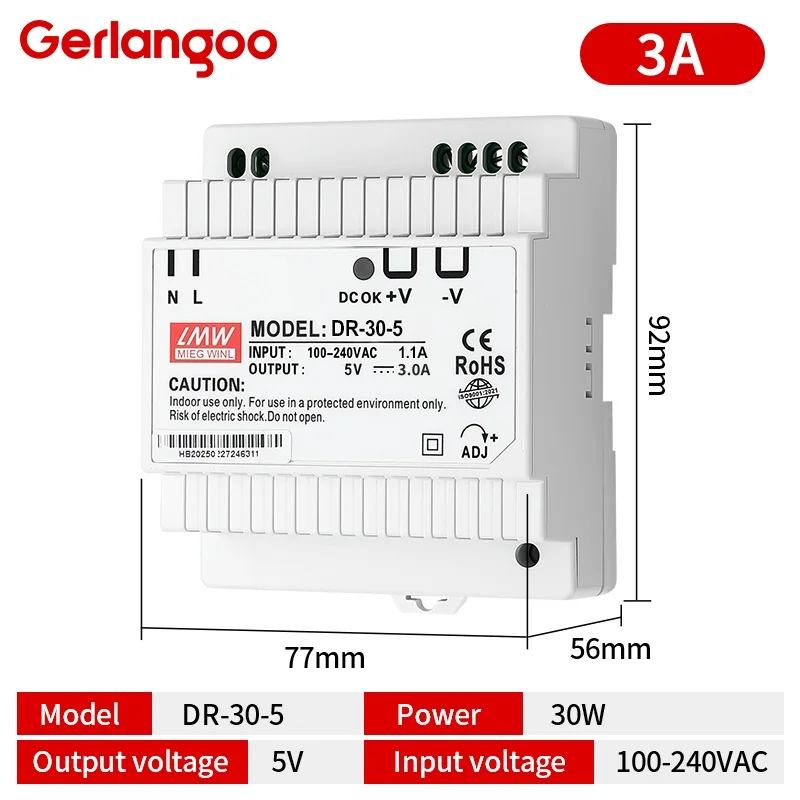 15W 30W 45W 60W Einzelausgang DC 5V 12V 24V Industrielles DIN-Schienen-Netzteil Schalter Eingang 100-240VAC DR-15 DR-30 DR-45 DR-60