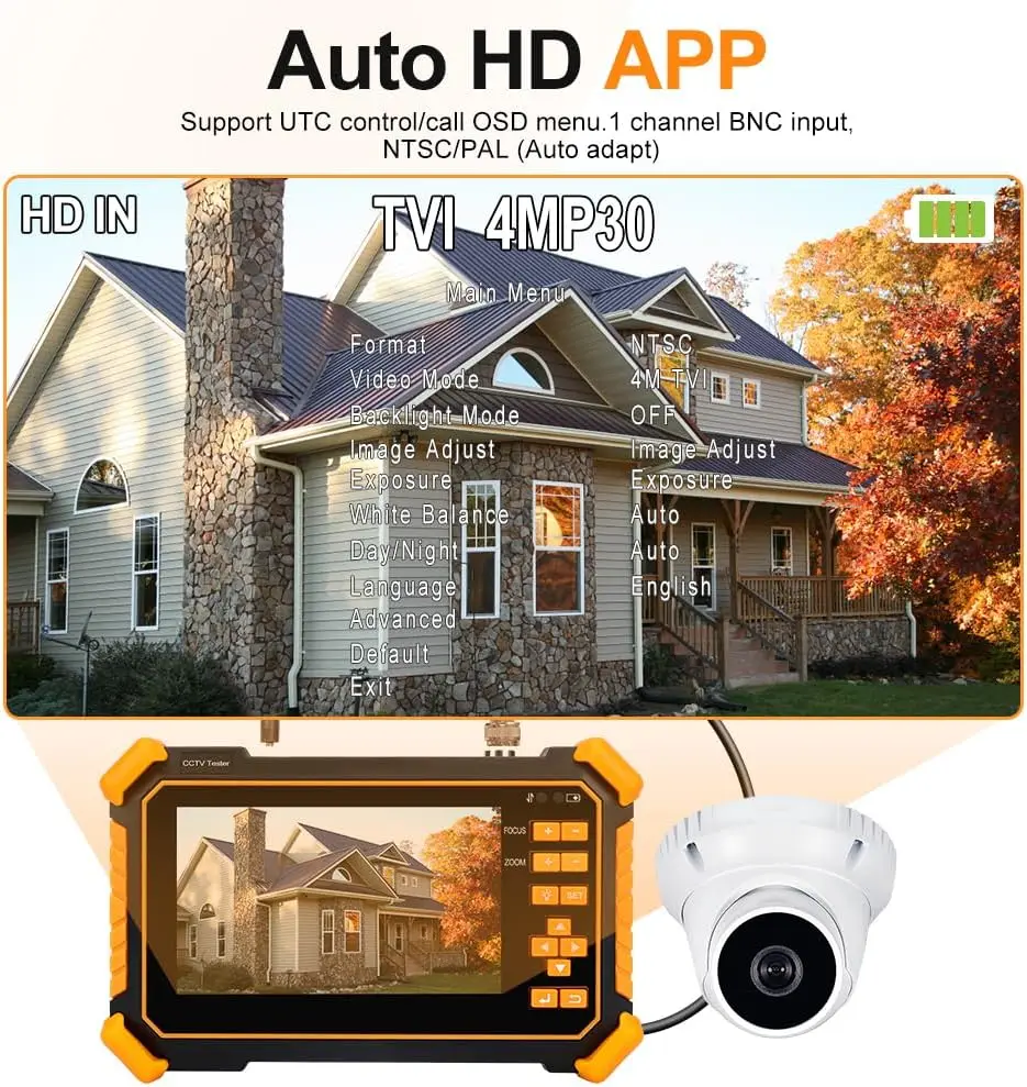 4-in-1 HD CCTV Tester Monitor Auto HD Coaxial Camera Tester, 4K 8MP CVI/TVI/AHD/CVBS Analog Camera/UTP Cable Test - view 5