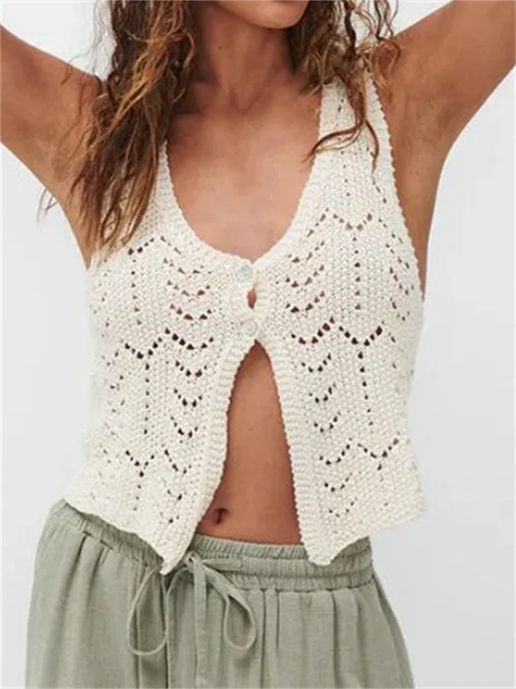 

CHRONSTYLE Y2K женский вязаный свитер, жилет, топы, повседневный ретро без рукавов с v-образным вырезом на пуговицах, майка на пуговицах, летний осенний шикарный вечерний жилет 2024