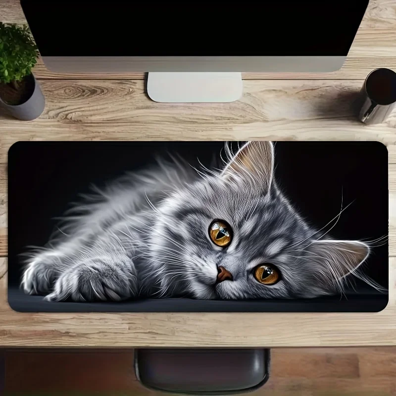 Extra Large Rubber Gaming Mouse Pad, Cat Pattern Washable Non-Slip Desk Mat for Office & Game, Christmas Halloween Gift