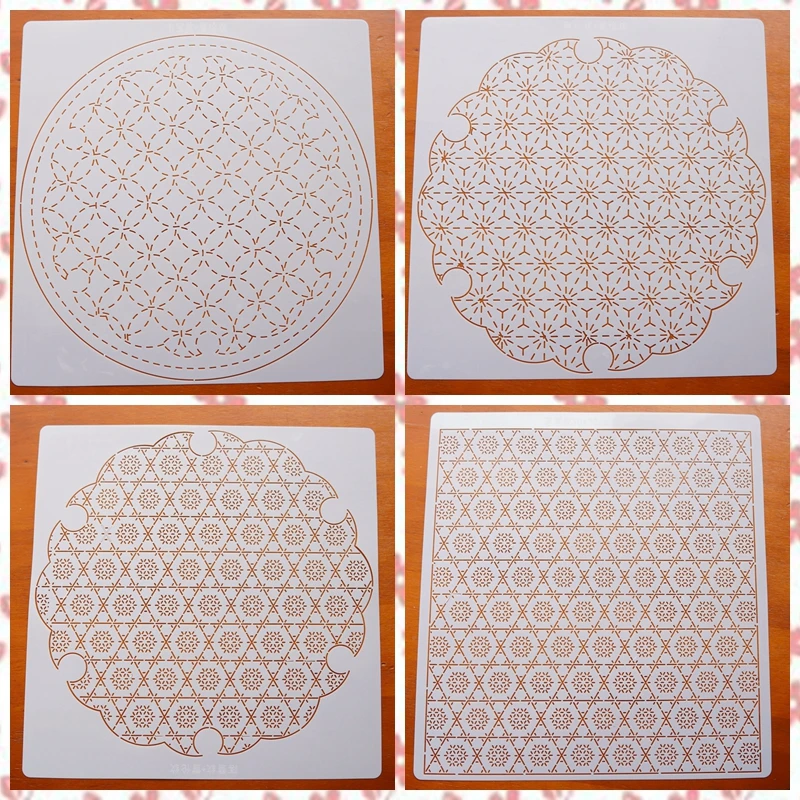 4pcs set 30cm Tea Seat Sashiko Embroidery Tracing Template DIY Hand Sew decoration Embroidery Tool Sashiko Template