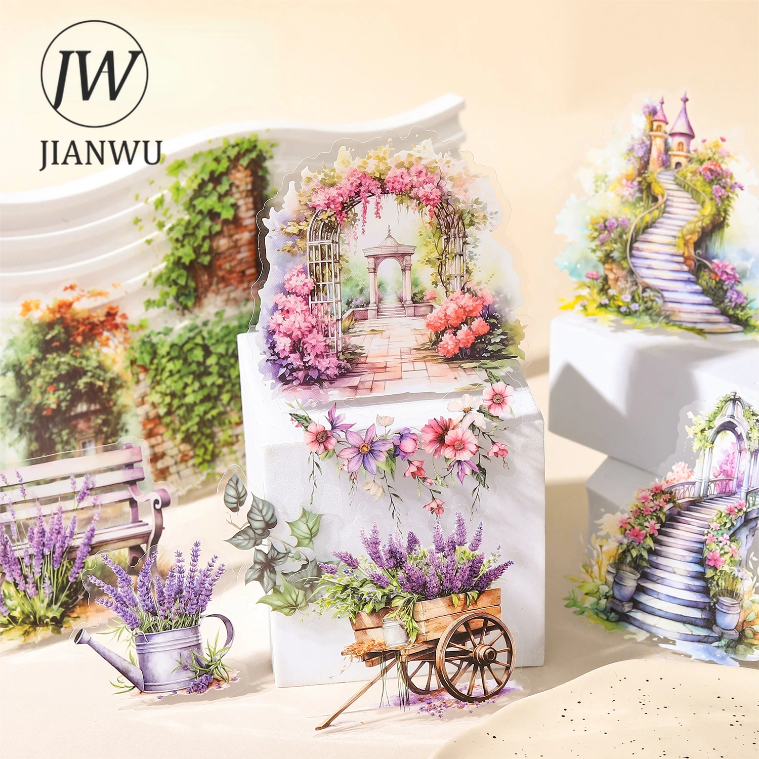 JIANWU 30 Sheets Corner of The Garden Series Vintage Flower Material Decor PET Sticker Creative DIY Journal Collage Stationery