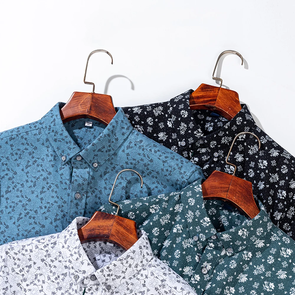 Мужская повседневная оксфордская рубашка из 100% хлопка с цветочным принтом и нагрудным карманом, весенне-осенние рубашки на пуговицах с контрастной планкой