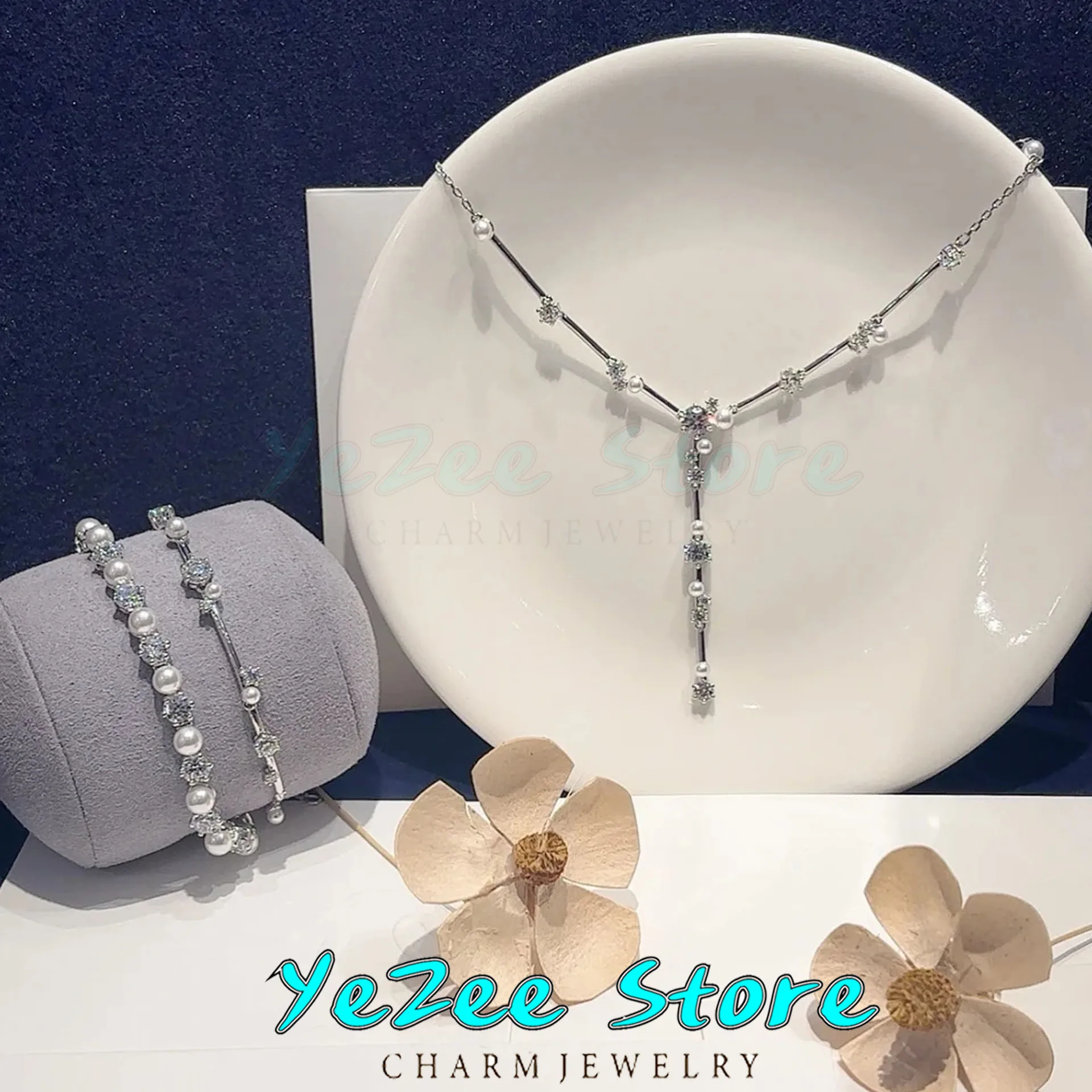 

Y Pearl Jewelry Ear clip Interval Tassel Exquisite Charm Charming Party Gift Earrings and Bracelets Luxury Crystal For women