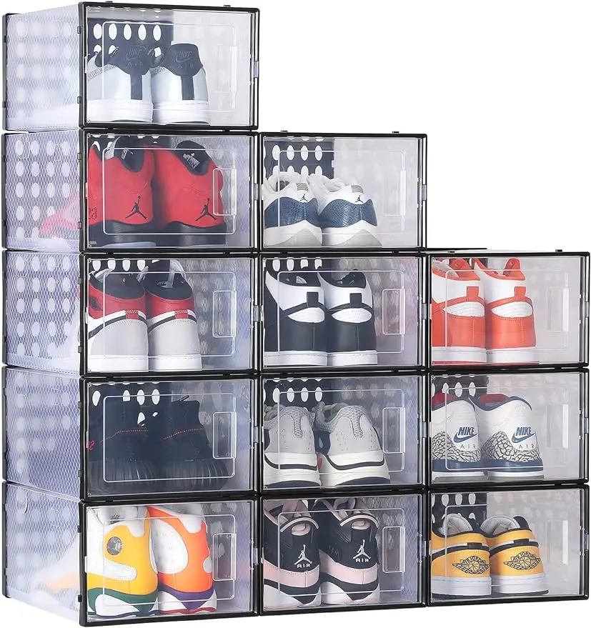 

Suptsifira Shoe storage box, 12 Packs Shoe Boxes Clear Plastic Stackable,Shoes Sneaker Container Storage Box, XL Shoe Boxes with