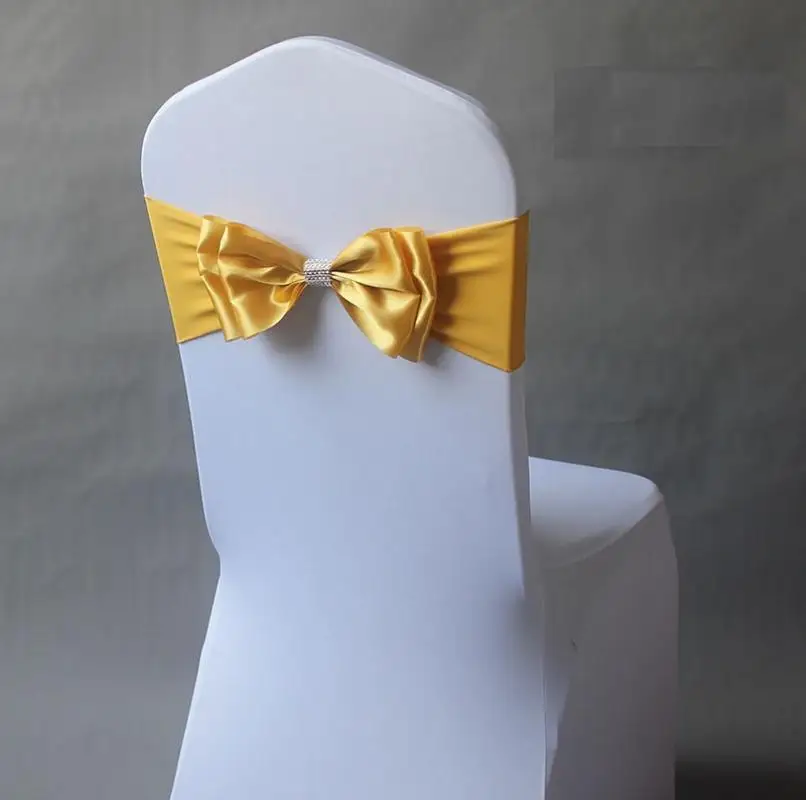 50 Pieces Wedding Decoration Birthday Party Chair Sash Bow Tie Spandex Band Ready Made For Banquet Hotel Luxury Satin Chair Sash