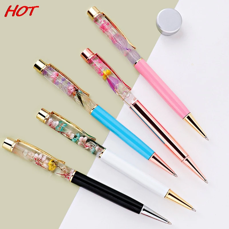 Gift Pen Creative Small Fresh Handmade Dry Flower Pen Oiled Metal Ballpoint Pen Laser Engraving Custom Logo