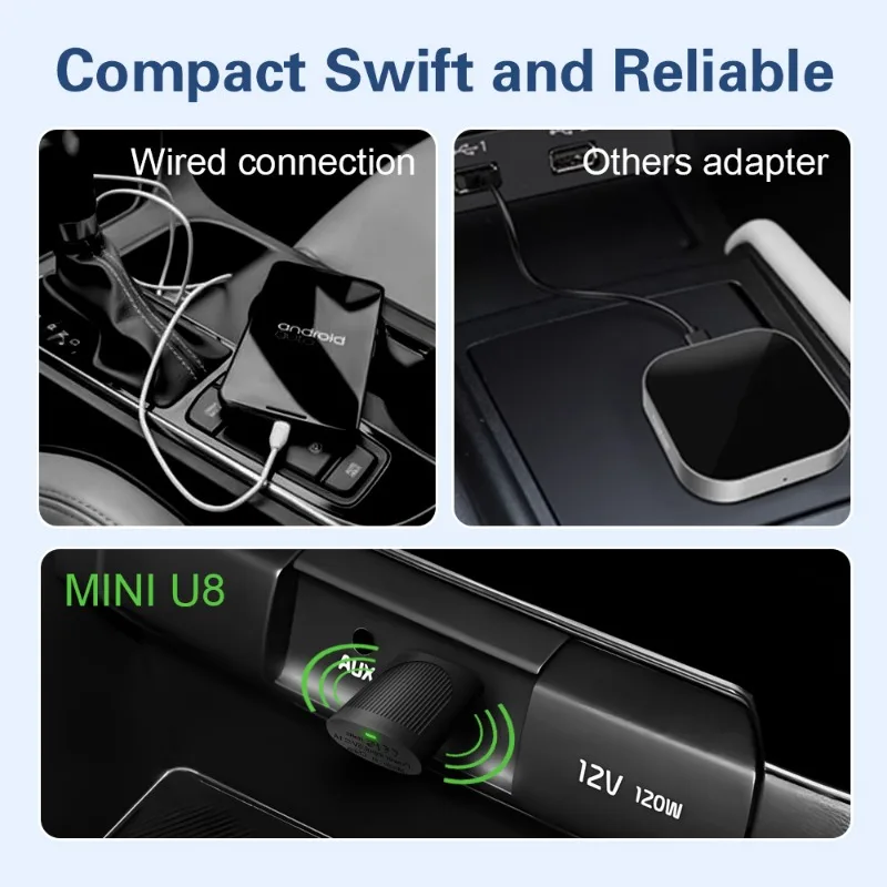 1PC MINI U8 Wired To Wireless CarPlay Car Navigation Recorder Smart Box Plug and Play Screen Mirroring USB Port