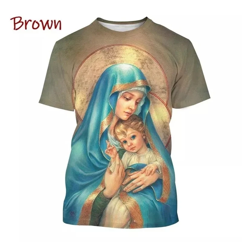 Virgin Mary Graphic 3D Print T-Shirts Men Women Short Sleeve O-Neck T Shirt Oversized Christian Tees Harajuku Tops Men Clothing
