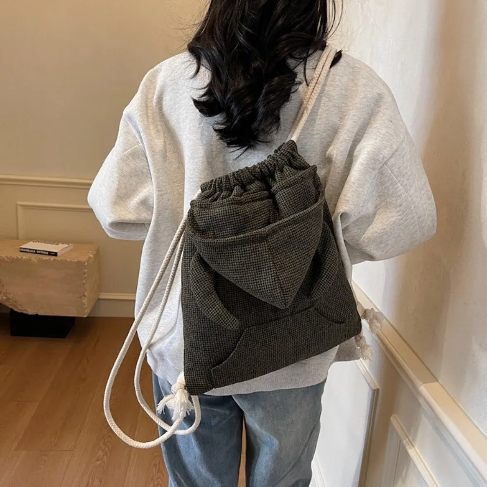 

Creative Ox Horn Hooded Backpack Large Capacity Korean Style Hoodie Design Schoolbag Zipper Solid Color Drawstring Bag Students