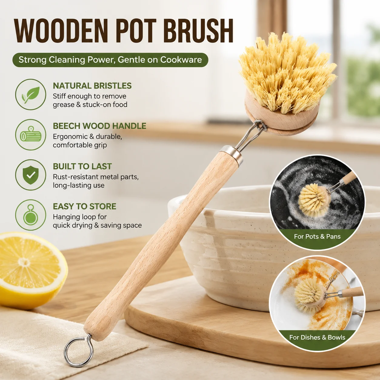 Cepillo de bambú ecológico con - Dish Brush Bamboo reseña y precio