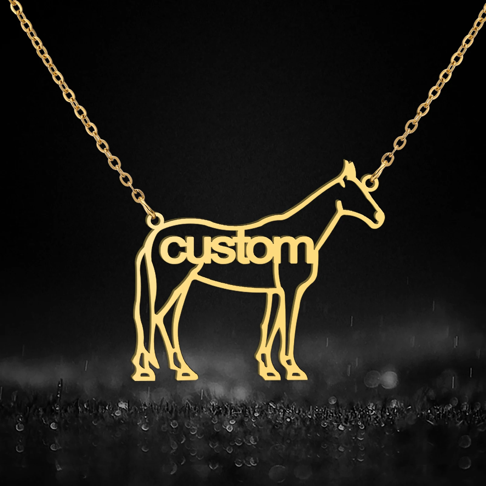 

Lemegeton Custom Horse Name Necklace Cute Animal Pendant Stainless Steel Jewelry Personalized Nameplate Party Birthday Gifts