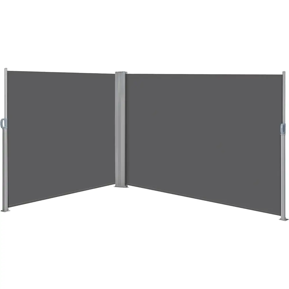Toldo Lateral Retráctil Doble de 236x71 Pulgadas, Color Gris | Diseño retráctil de doble cara, con terrazas de hormigón y madera o piscina.