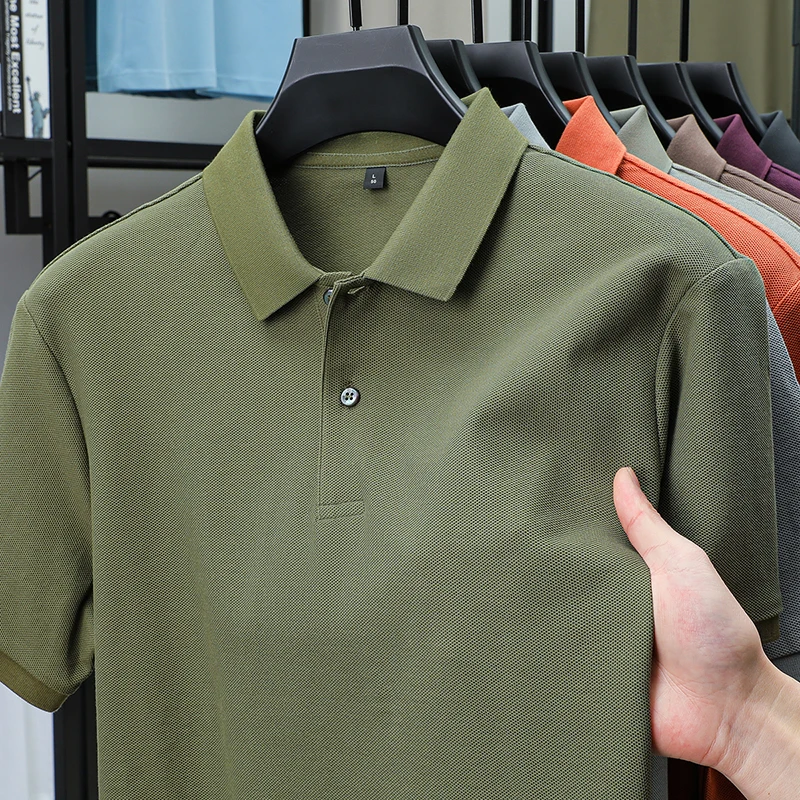 High end 100% cotton short sleeve polo shirt men lapel top summer breathable T-shirt trendy solid color Korean casual Paul shirt image 5