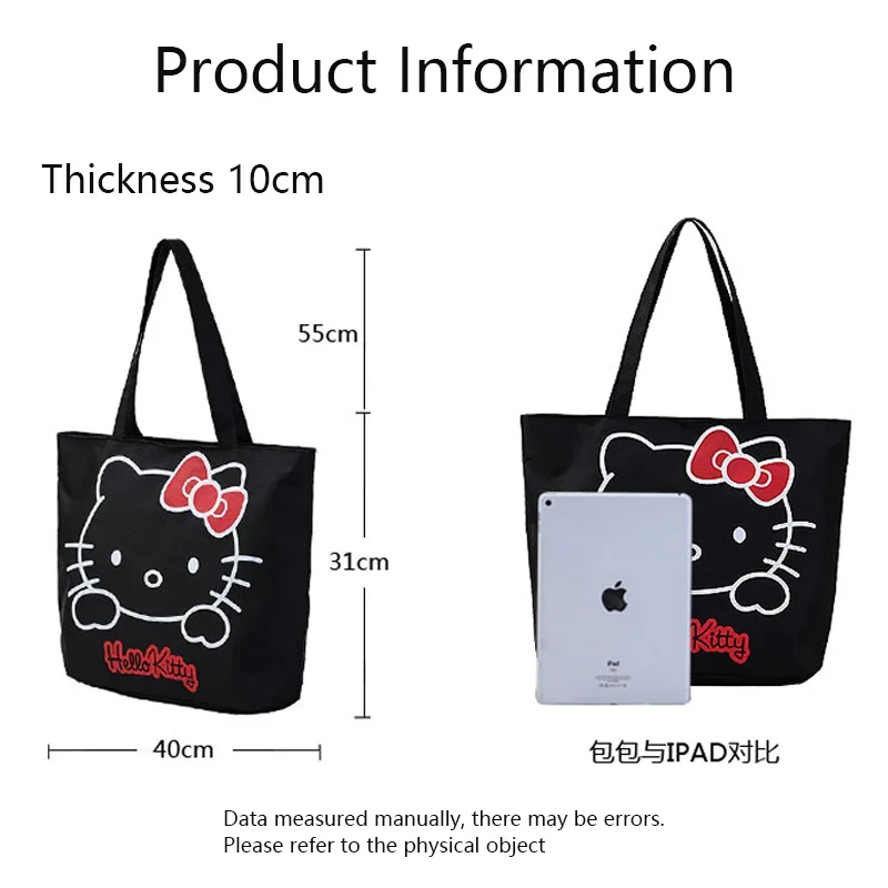 Sanrio Hello Kitty Tote Bag borse a tracolla per cartoni animati borse di tela di grande capacità borsa da spiaggia per ragazza con cerniera per