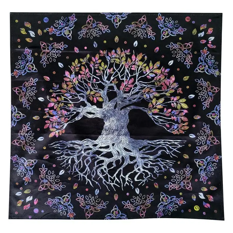 64x+64cm Tree of Life Tarot Cloth Alter Tarot Table Cloth Wiccan Spread Top Cloth Spiritual Witchery Table Cloth for Divination