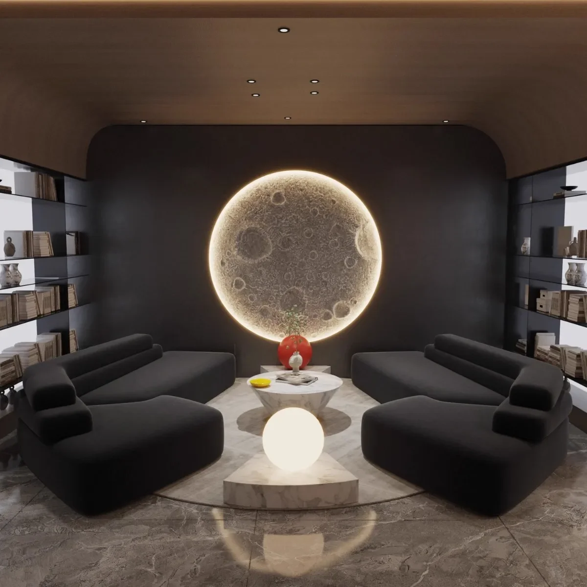 Canapé italien, bureau design de forme spéciale, chez l'habitant