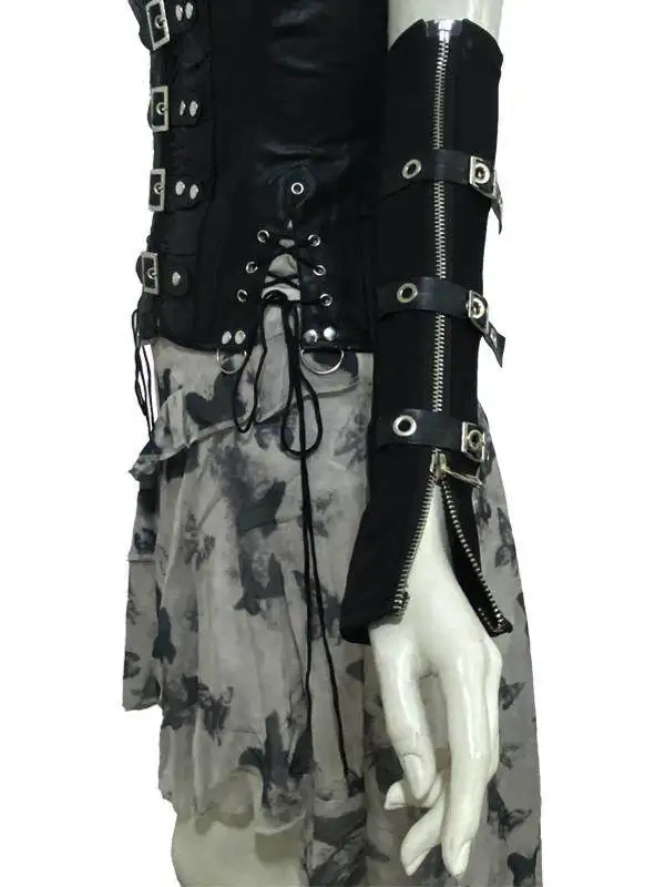 european-american-punk-wind-locomotive-black-personalized-zipper-hand-sleeve-men's-women's-functional-wind-sunscreen-hand-sleeve