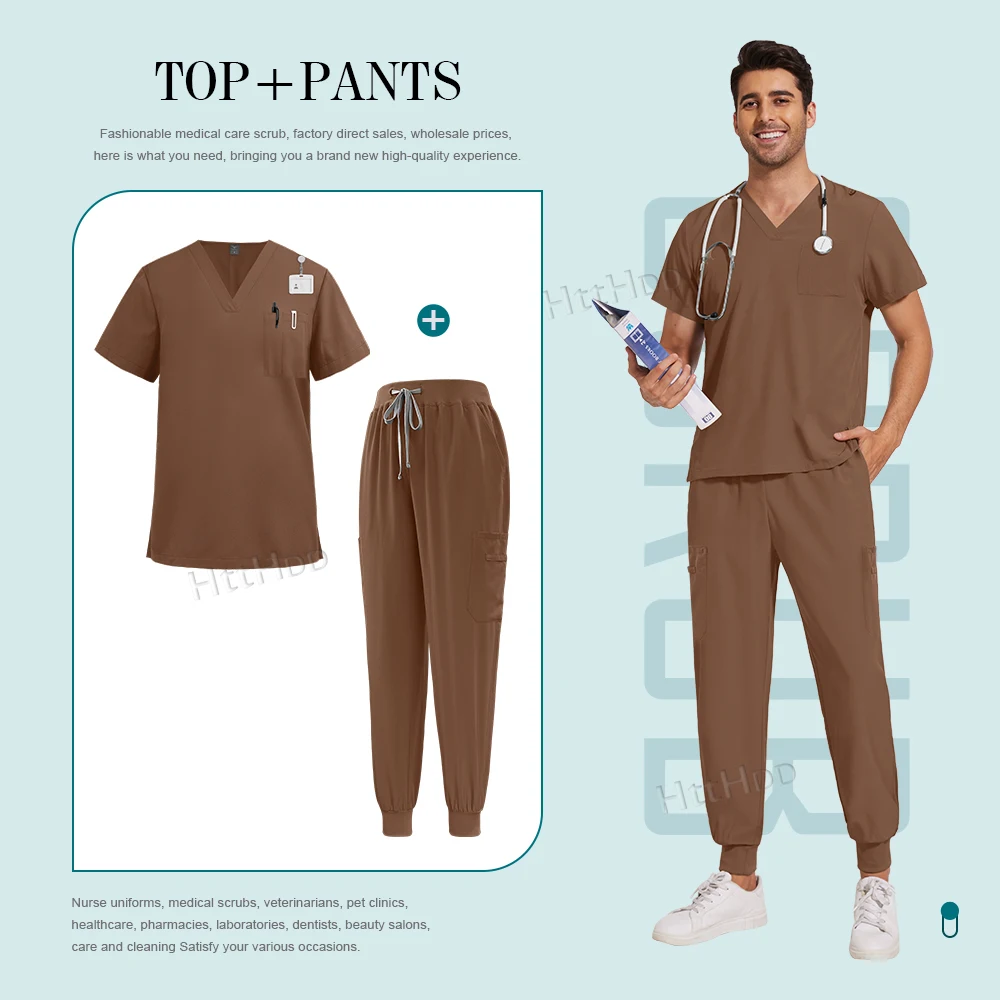 Peelings-Set für Herren, medizinische Uniformen, Stretch-Peeling-Oberteile mit Taschenhose, Krankenschwester-Uniform, Arzt-Operation, Overalls, Schönheitssalon, Arbeitskleidung – Detail 8