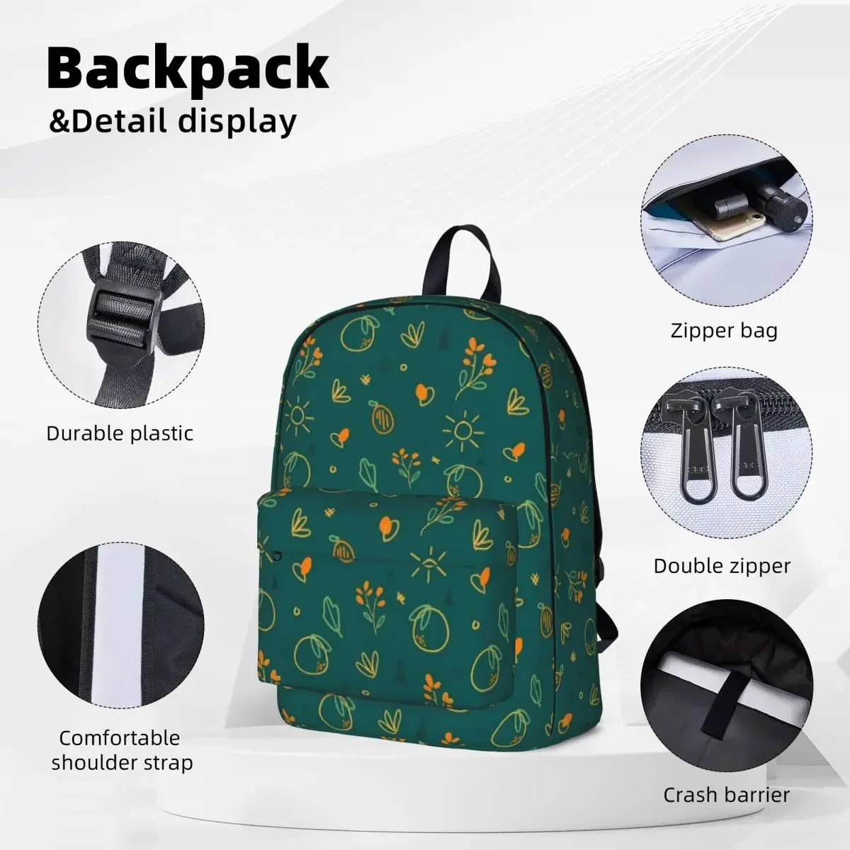 Mochila con patrón naranja de gran capacidad para estudiantes, bolso de hombro para computadora portátil, mochila de viaje a la moda, bolsa escolar para niños