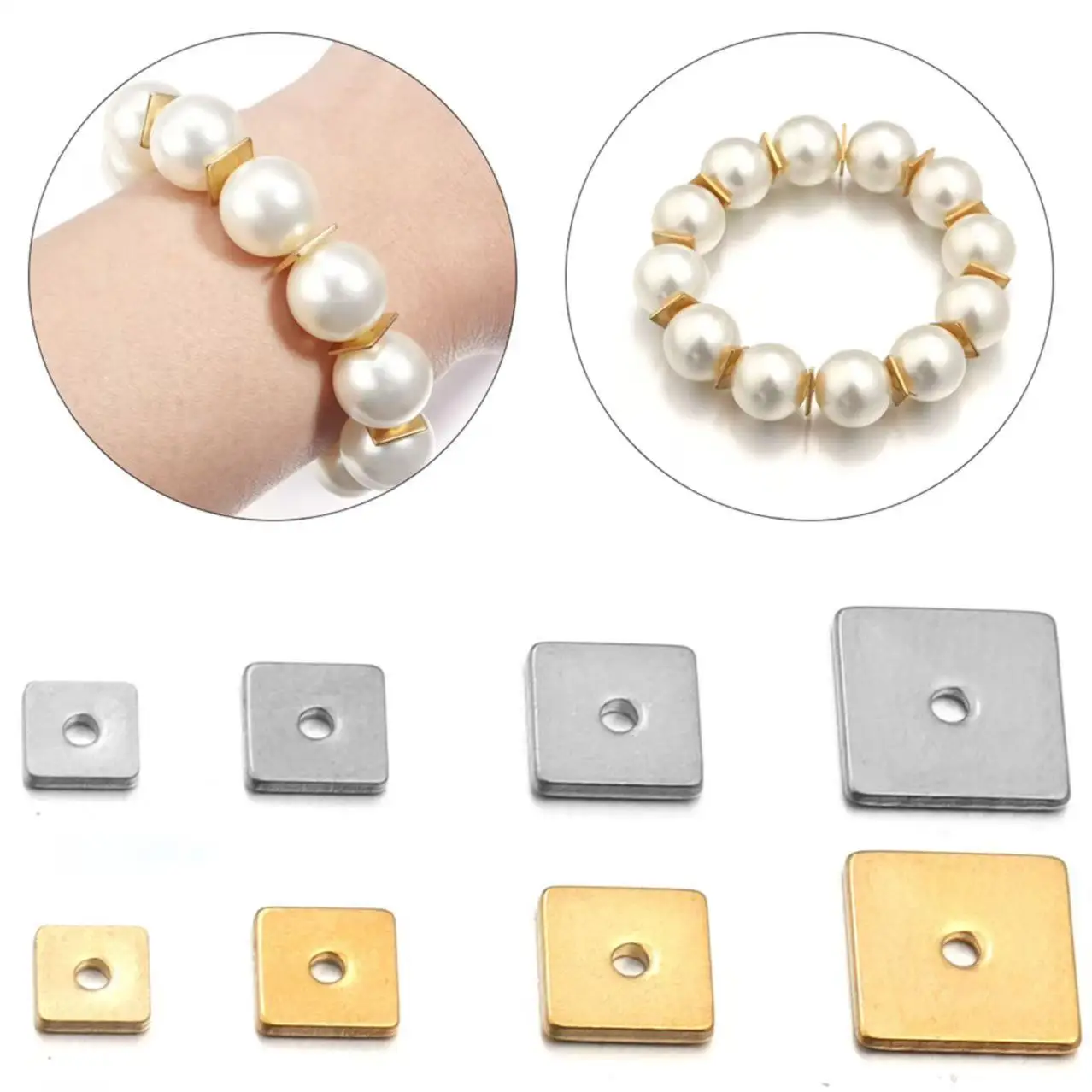 10-50pcs/Lot 4 5 6 8mm Gold Color Stainless Steel Square Flat Spacer Beads Small Hole Loose Spacer Beads Charms for Jewelry