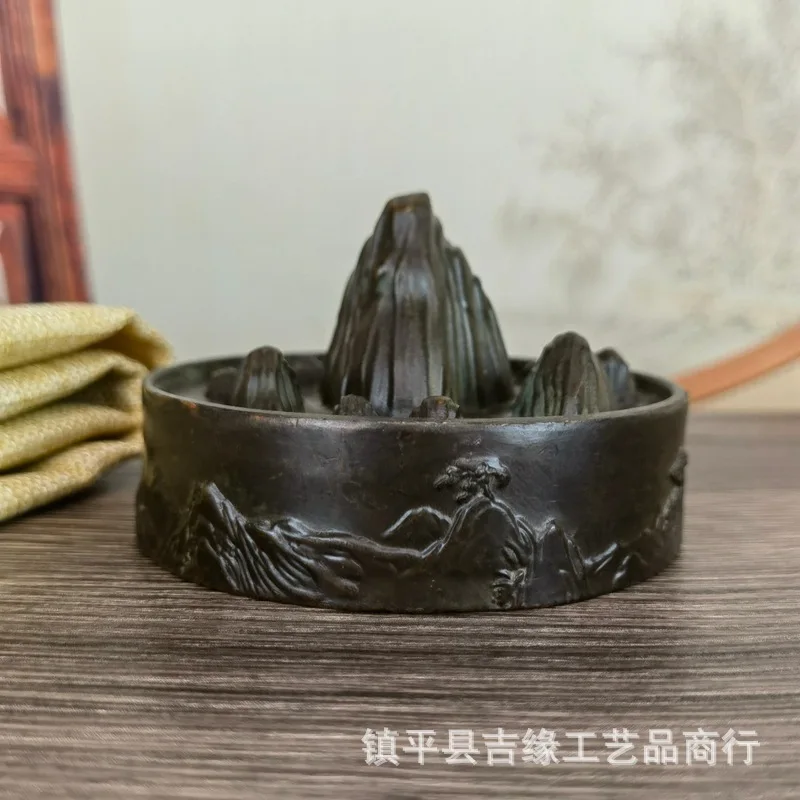 Boshan antique-style alloy incense burner with aged sandalwood powder, used for ceremony, as a decorative piece on the tea t