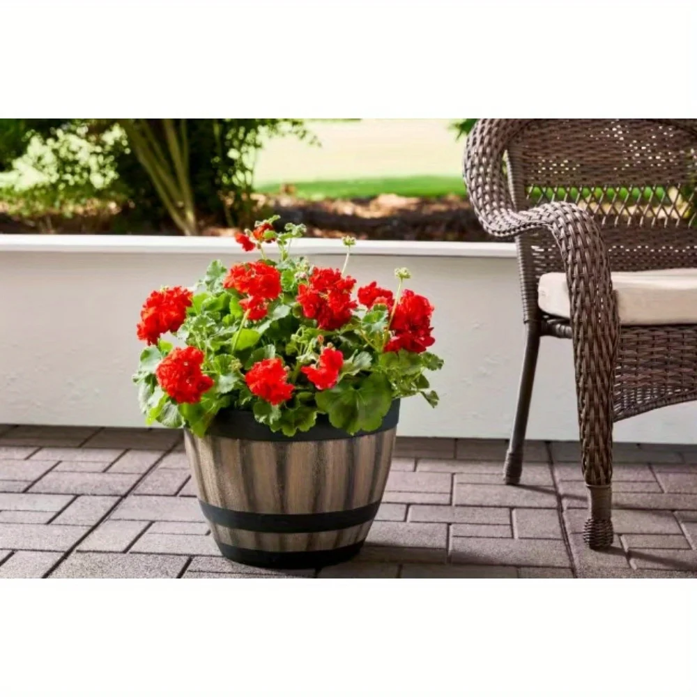 

16 in. Reedley Large Kentucky Walnut Brown Resin Wine Barrel Planter (16 in. D x 11.5 in. H)