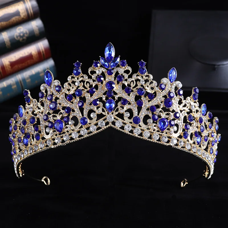 DIEZI Baroque Luxury Water Drop AB Pink Sky Blue Crystal Tiara Crown Women Party Jewelry Sets Bridal Crown Wedding Hair Jewelry