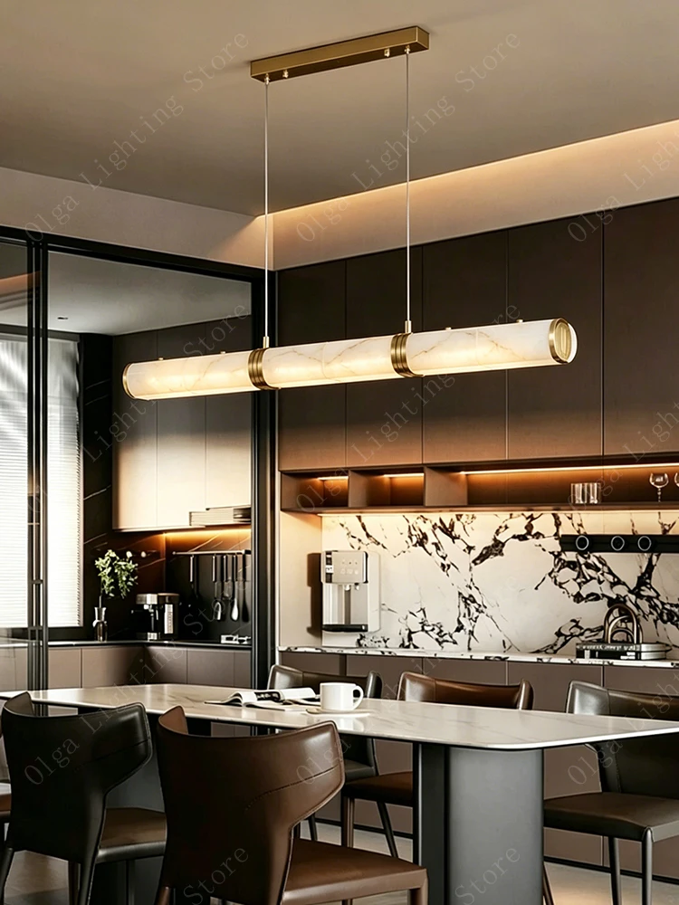

Long Marble Pendant Light Luxury Brass Elegant Light Fixture for Modern Dining Room Bar Decoration Easy Installation Lamps