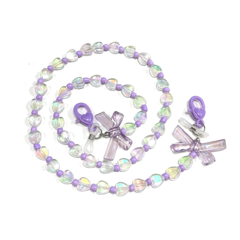 

Purple Peach Heart Bow Glasses Hanging Chain Fashionable and Cute Short Hanging Neck Anti-Slip Anti-Lost Glasses Lanyard for Girls