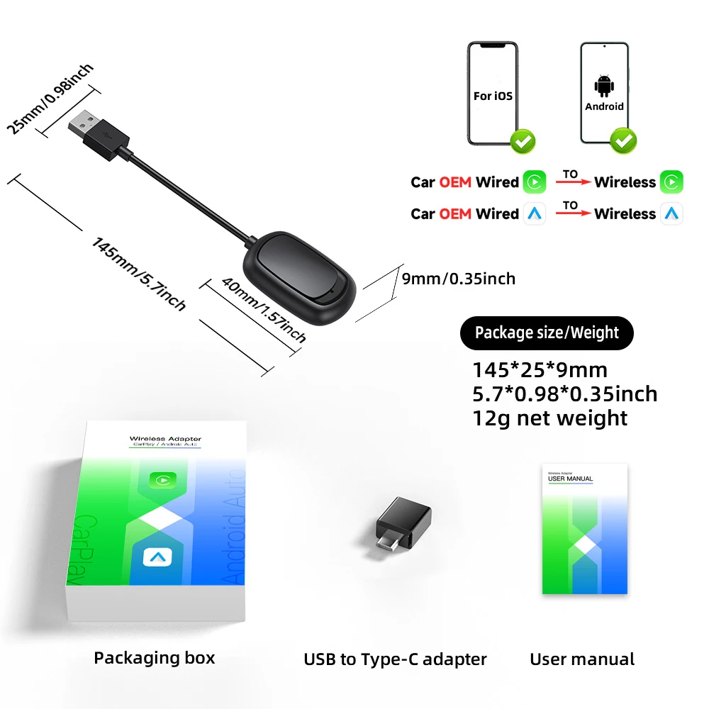 TIMEKNOW New Wireless CarPlay Android Auto Adapter Wired CarPlay to Wireless 2 in 1 USB Dongle For VW Toyota Audi Skoda Audi