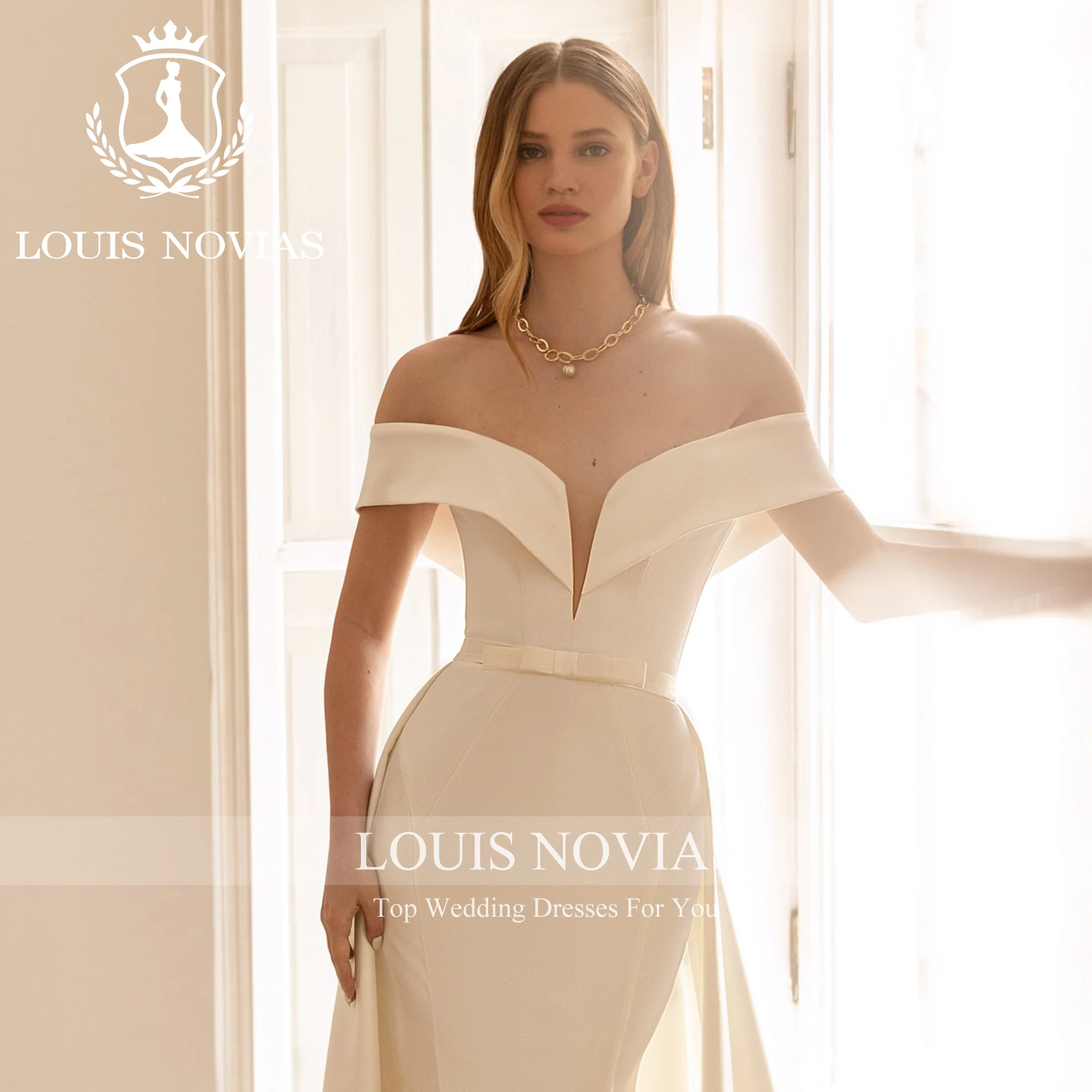 LOUIS NOVIAS 2 IN 1 Mermaid Wedding Dress High Quality Sexy Off Shoulder Detachable Train Sheath Satin Dress Vestidos De Novia