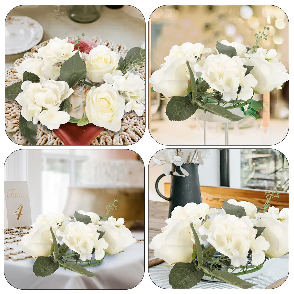 

3 Pcs Artificial Rose Rings Lightweight Portable Wall Door Table Decor Simulated Flowers Wreaths Bride Home