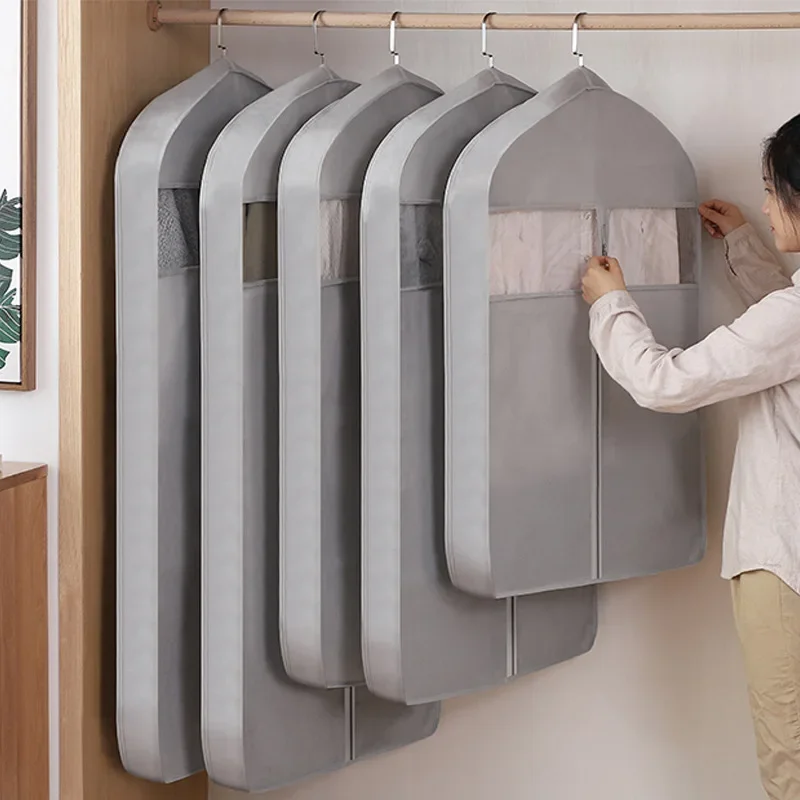 Non-woven Clothes Dust Covers Clothes Hanging Garment Dress Clothes Suit Coat Dust Cover Storage Bag Pouch Wardrobe Hanging