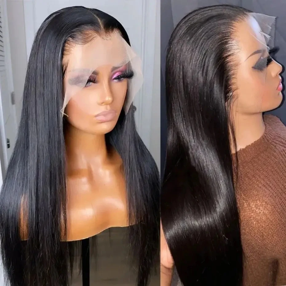 Bone Straight 13x4 Brazilian HD Transparent Lace Front Wigs 34 36 38Inch Remy 100% Human Hair Pre Plucked 4X4 Lace Closure Wigs