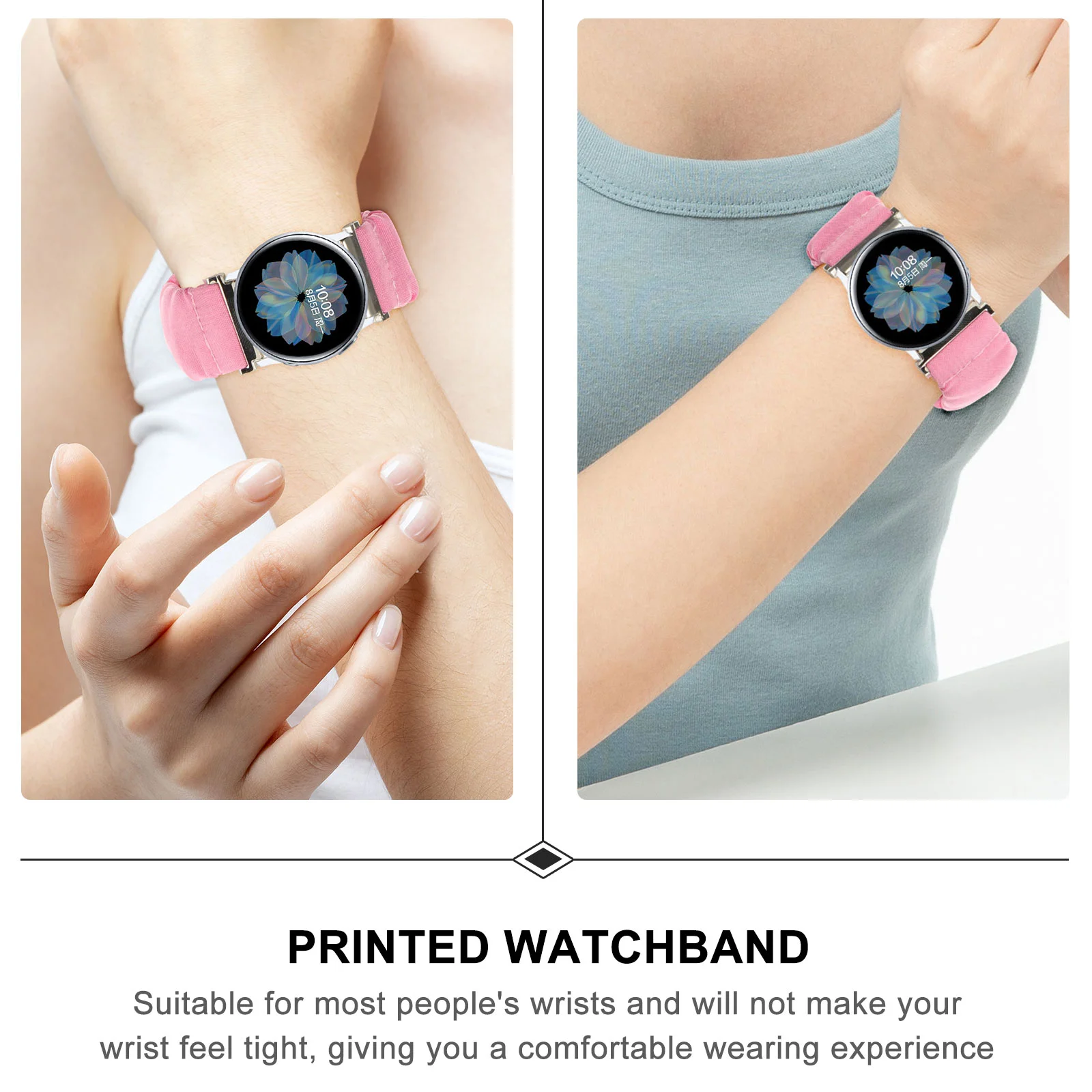 Relojes Diadema Impreso Scrunchie Correa de reloj Pulsera inteligente Rosa Miss