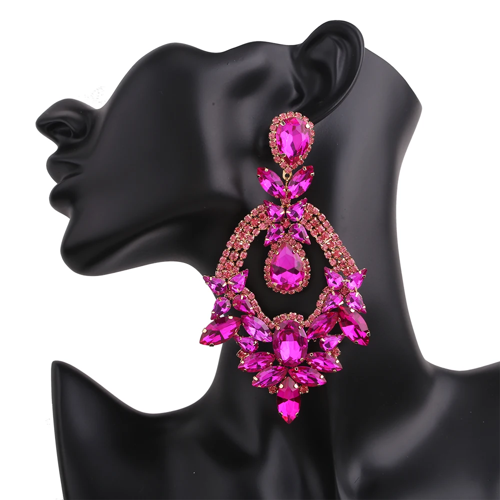 New Big Drop Earrings Women Statement Earring Drag Queen Pageant Fashion Jewelry Wedding Bridal Rhinestones Earrings Wholesale