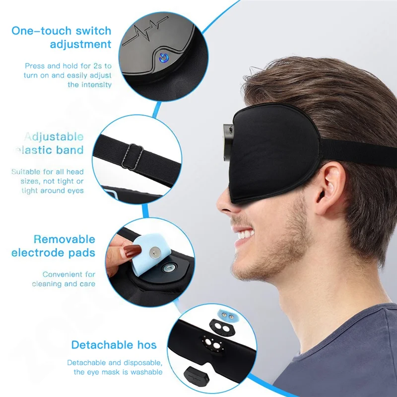 Mascarilla para dormir para aliviar el masajeador de cabeza EMS inteligente, alivio de pulso eléctrico, ayuda para la migraña, parasol de viaje, venda para los ojos, dispositivo para dormir