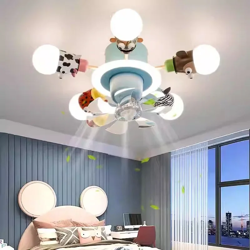 2026 Children's Room Light Cartoon Animal Boy Girl Bedroom Eye Protection Suction Shake Frequency Conversion Fan Light