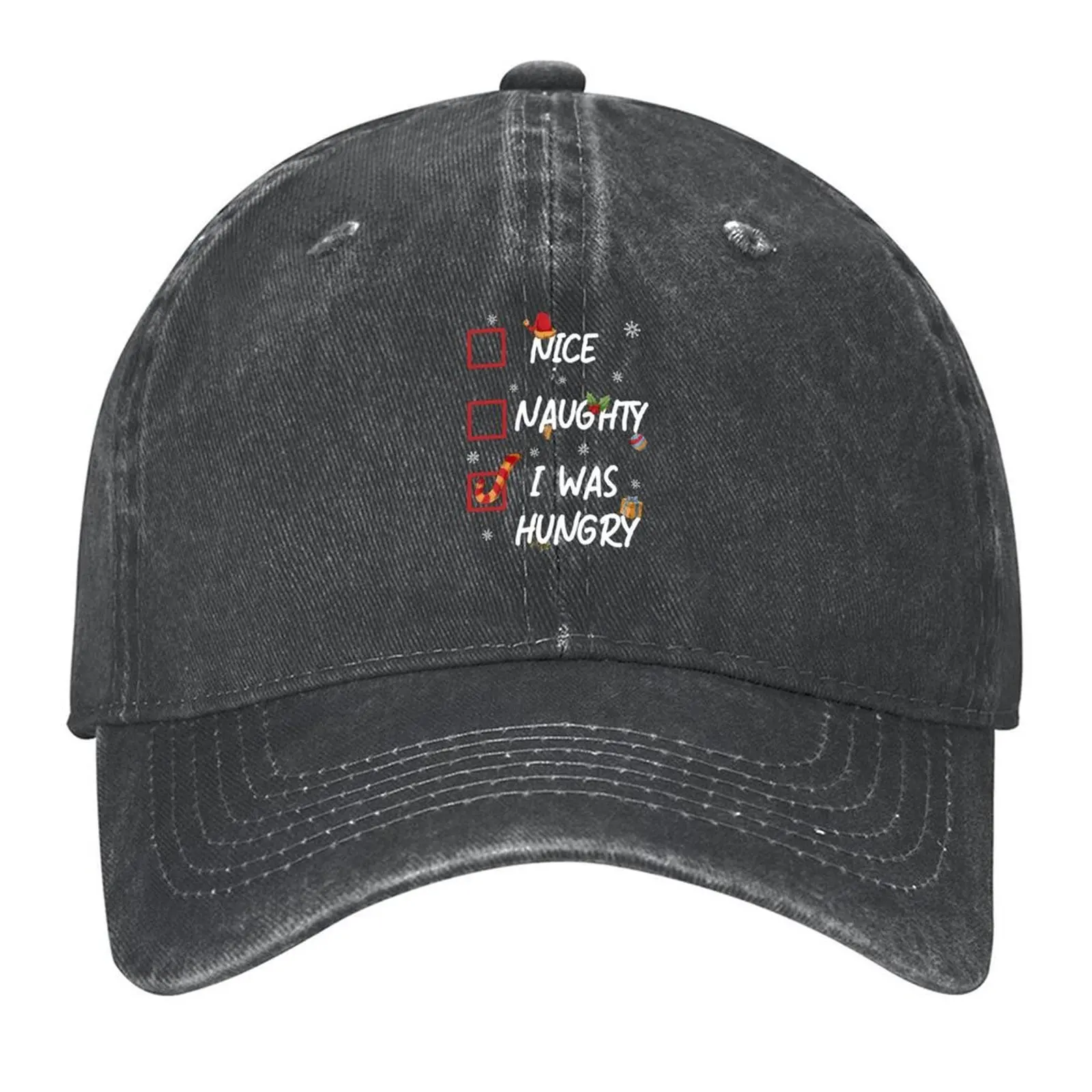 

Nice Naughty I Was Hungry Ugly Christmas Pajama Xmas List Funny Baseball Cap derby hat Golf Cap Golf Hat Women Men's