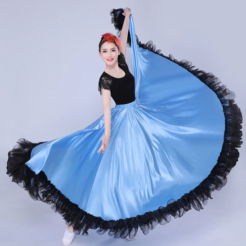 360/540/720 Degree Women Black Red Layer Dance Skirt Gypsy Spanish Flamenco Belly Skirt Lady Big Swing Stage Performance Costume